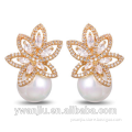 Wholesale Stock Small Order Fashion Women Flower in Water Pearl Zircon Earrings